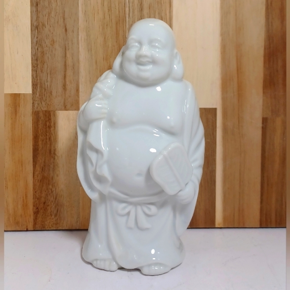 Vintage White Porcelain Laughing Happy Buddha from Japan 1970s Gift